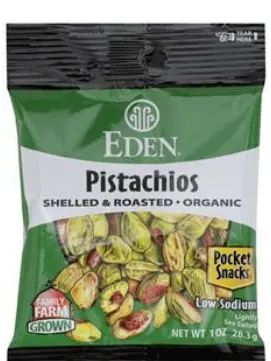 PISTACHIO DRY ROASTED SHELLED ORGANIC EDEN FOODS  12/1 OZ