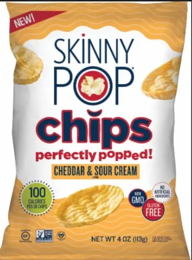 CHIP CHEDDAR SOUR CREAM SNACK SKINNYPOP POPCORN  12/4 OZ